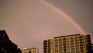 Preview wallpaper buildings, city, architecture, rainbow, sky