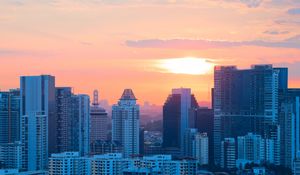 Preview wallpaper buildings, city, architecture, evening, sunset
