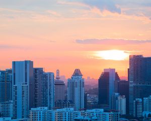 Preview wallpaper buildings, city, architecture, evening, sunset