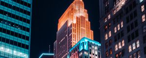 Preview wallpaper buildings, city, architecture, night, lights, long exposure