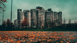 Preview wallpaper buildings, city, autumn, leaves