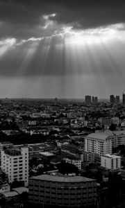 Preview wallpaper buildings, city, black and white, sky, sunlight