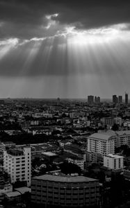 Preview wallpaper buildings, city, black and white, sky, sunlight