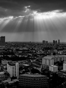 Preview wallpaper buildings, city, black and white, sky, sunlight