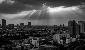 Preview wallpaper buildings, city, black and white, sky, sunlight