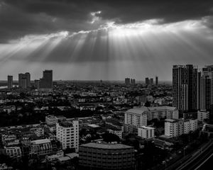 Preview wallpaper buildings, city, black and white, sky, sunlight