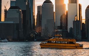 Preview wallpaper buildings, city, boat, water, new york