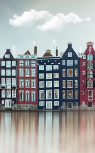 Preview wallpaper buildings, city, facade, houses, river, water