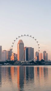 Preview wallpaper buildings, city, ferris wheel, water