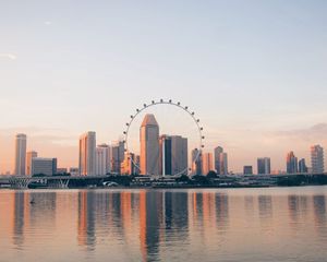 Preview wallpaper buildings, city, ferris wheel, water