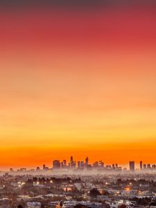 Preview wallpaper buildings, city, fog, dawn, sky