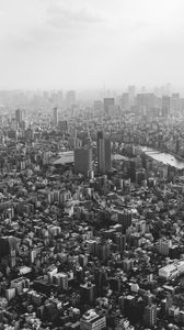Preview wallpaper buildings, city, fog, tokyo, japan, black and white