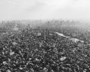 Preview wallpaper buildings, city, fog, tokyo, japan, black and white