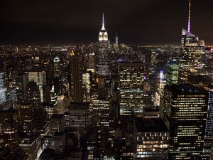 Preview wallpaper buildings, city, lights, night, towers
