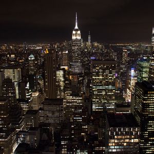 Preview wallpaper buildings, city, lights, night, towers