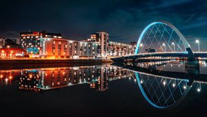 Preview wallpaper buildings, city, lights, water, reflection, night