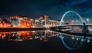 Preview wallpaper buildings, city, lights, water, reflection, night
