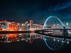 Preview wallpaper buildings, city, lights, water, reflection, night