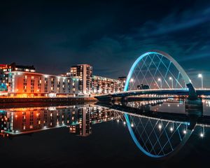 Preview wallpaper buildings, city, lights, water, reflection, night