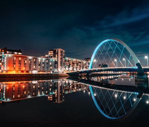 Preview wallpaper buildings, city, lights, water, reflection, night