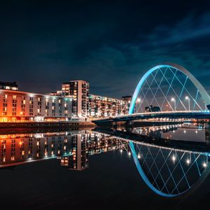 Preview wallpaper buildings, city, lights, water, reflection, night