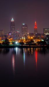 Preview wallpaper buildings, city, night, lights, reflection, water