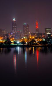 Preview wallpaper buildings, city, night, lights, reflection, water