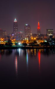 Preview wallpaper buildings, city, night, lights, reflection, water