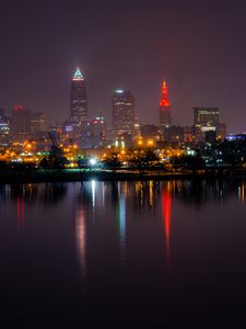 Preview wallpaper buildings, city, night, lights, reflection, water