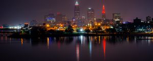 Preview wallpaper buildings, city, night, lights, reflection, water