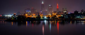 Preview wallpaper buildings, city, night, lights, reflection, water