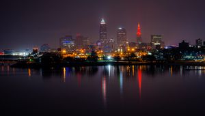 Preview wallpaper buildings, city, night, lights, reflection, water