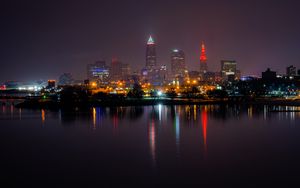 Preview wallpaper buildings, city, night, lights, reflection, water