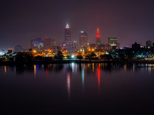 Preview wallpaper buildings, city, night, lights, reflection, water