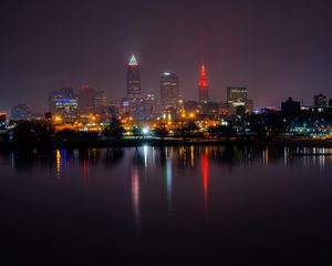 Preview wallpaper buildings, city, night, lights, reflection, water