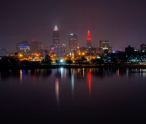 Preview wallpaper buildings, city, night, lights, reflection, water