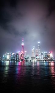 Preview wallpaper buildings, city, night, lights, reflection, water, dark