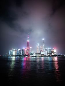 Preview wallpaper buildings, city, night, lights, reflection, water, dark