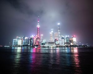 Preview wallpaper buildings, city, night, lights, reflection, water, dark