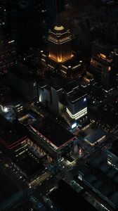Preview wallpaper buildings, city, night, lights, aerial view