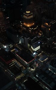 Preview wallpaper buildings, city, night, lights, aerial view