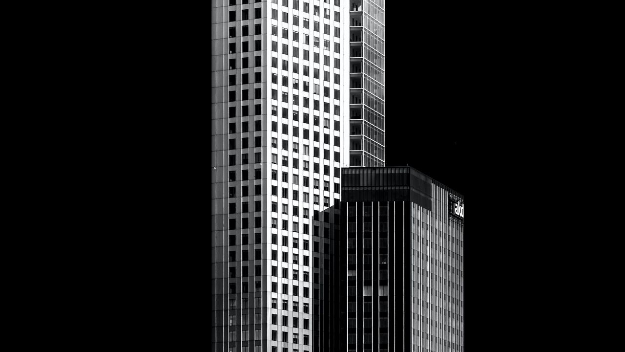 Wallpaper buildings, city, night, bw