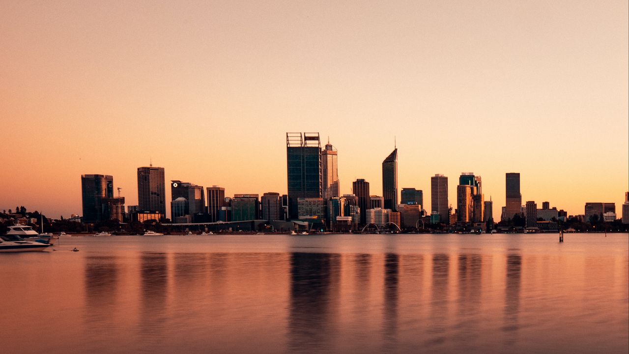 Wallpaper buildings, city, reflection, water, sky, twilight