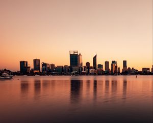 Preview wallpaper buildings, city, reflection, water, sky, twilight