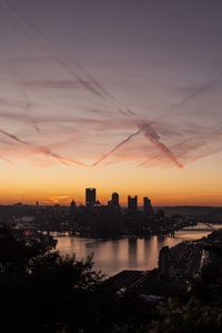 Preview wallpaper buildings, city, river, twilight, sky
