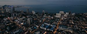 Preview wallpaper buildings, city, road, architecture, evening