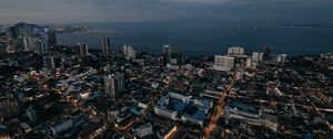 Preview wallpaper buildings, city, road, architecture, evening