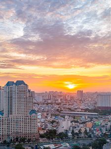 Preview wallpaper buildings, city, road, architecture, sunset