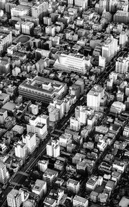 Preview wallpaper buildings, city, roads, bw