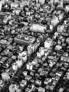 Preview wallpaper buildings, city, roads, bw